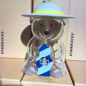 Starbucks Bear glass cup Shaped Tumbler with Straw